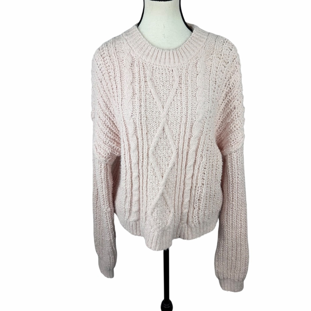 Madden Girl Chunky Cable Knit Sweater L Blush Soft Cozy Cottagecore - Picture 2 of 10